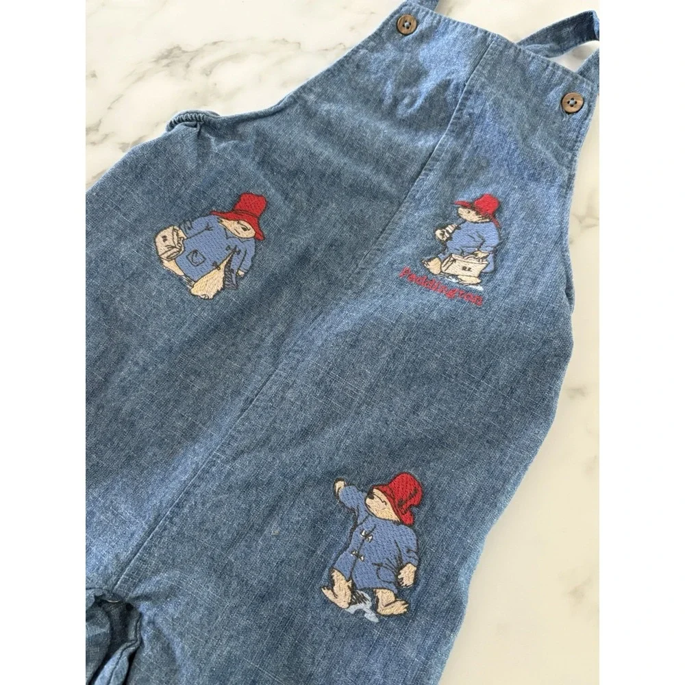 Baby 18-24 Months Blue Denim Paddington Bear Dungarees & White Cotton Jumper